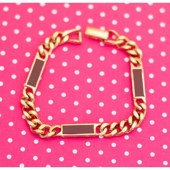 Vintage Gold Tone Curbs & Bars Bracelet by Avon 7 inch - P14 - Picture 1 of 3